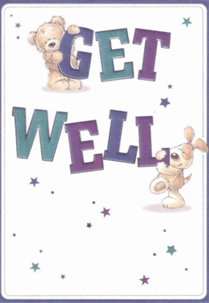 Imbued with the gentle resilience of Dartmouth Park, this illustrated get well card features two winsome companions-a plush, golden-brown bear and a playful puppy with velvety ears-arranged amidst a flourish of dancing star motifs. The bold, friendly letters spelling out 'Get Well' are painted in gradients of deep purples and tranquil aquas, their confident shapes grounding the design in reassurance and positivity. Soft, inviting fur is rendered with lifelike texture, reminiscent of the careful touch that Flowers Dartmouth Park's team brings to each arrangement assembled near Highgate Hill. Scattered stars add a dreamy layer of hope, casting an atmosphere of healing and well-wishing that carries over to the recipient. Just as the local landscape provides moments of green respite, the card's light and airy mood gently lifts the spirits-a symbolic pairing for a bouquet delivered to a home along Dartmouth Park Road or a friend's bedside.