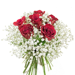 From a local florist in Dartmouth Park, this stunning bouquet emerges: a bold symphony of about 18-20 plush red roses, each bloom opening to reveal velvety petals and captivating depth, encircled by generous sprays of delicate gypsophila. The roses' rich, romantic crimson is artfully offset by the pure, cloud-like white clusters of baby's breath, which lend the arrangement an inviting softness and dimensional beauty suited to the leafy streets near Highgate Cemetery and the serenity of Waterlow Park. Housed in a sparkling clear glass vase, the bouquet's long green stems provide visible support, grounding the artistic structure and evoking the fresh vibrancy of gardens unique to Dartmouth Park. Carefully rounded and tightly bound, the bouquet delivers a sense of fullness and thoughtfully curated emotion-designed to express love, commemorative joy, or heartfelt gratitude. Every nuance, from the radiant interplay of colours to the smooth texture of petals, reflects the artistry and care of Dartmouth Park's floral traditions, making this a gift that not only delights the senses but also strengthens connections within the community.